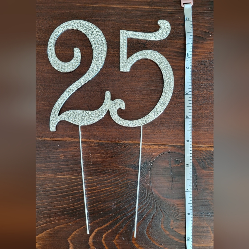 Silver Rhinestone Number 25 Cake Topper - Picture 2 of 6